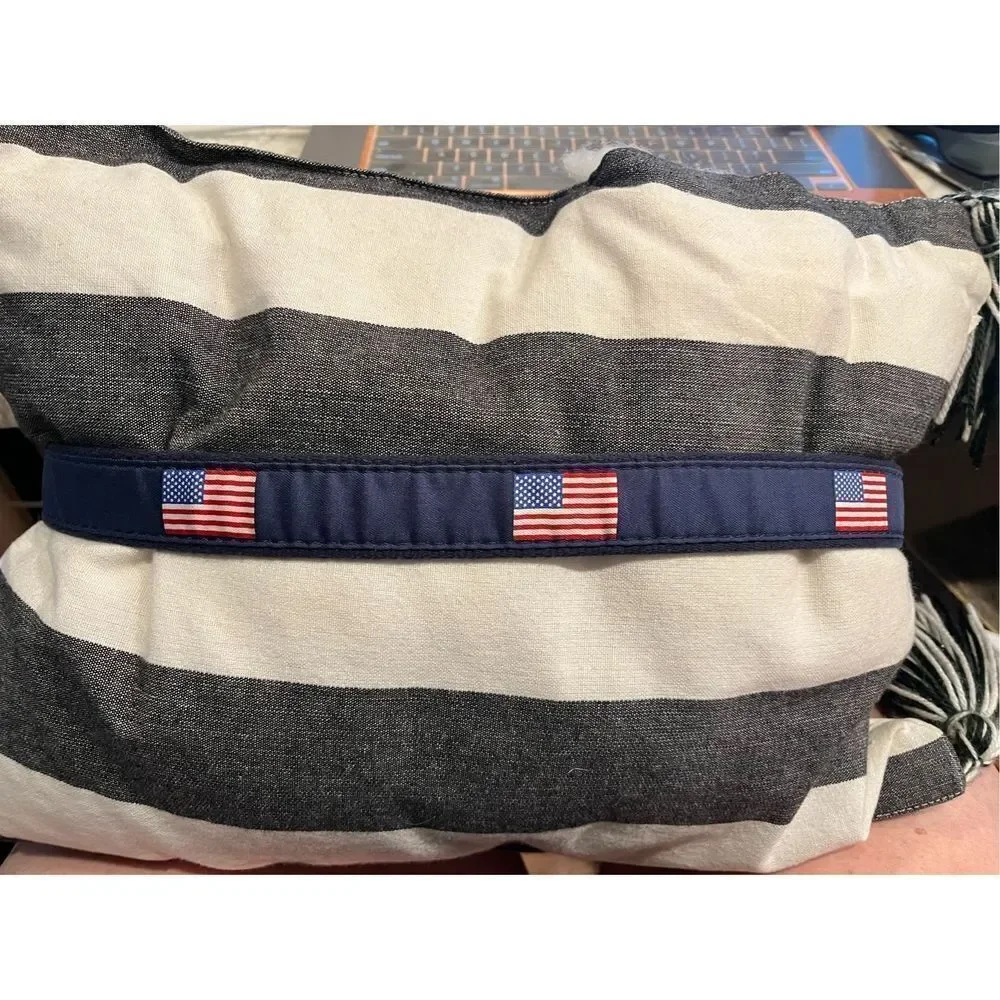 Vineyard Vines Navy American Flag Leather & Canvas Belt sz 30 EUC